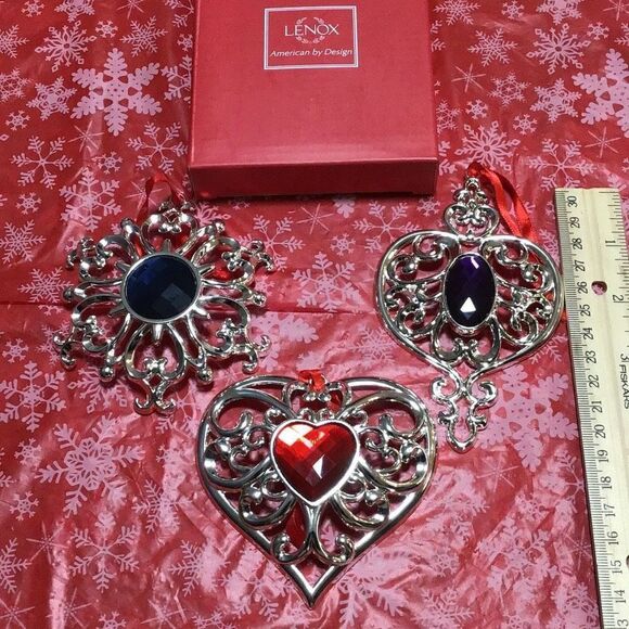 Lenox silver plated bejeweled Christmas ornaments - Picture 1 of 8